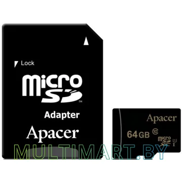 Карта памяти Apacer microSDXC (Class 10) 64GB + адаптер (AP64GMCSX10U1-R)